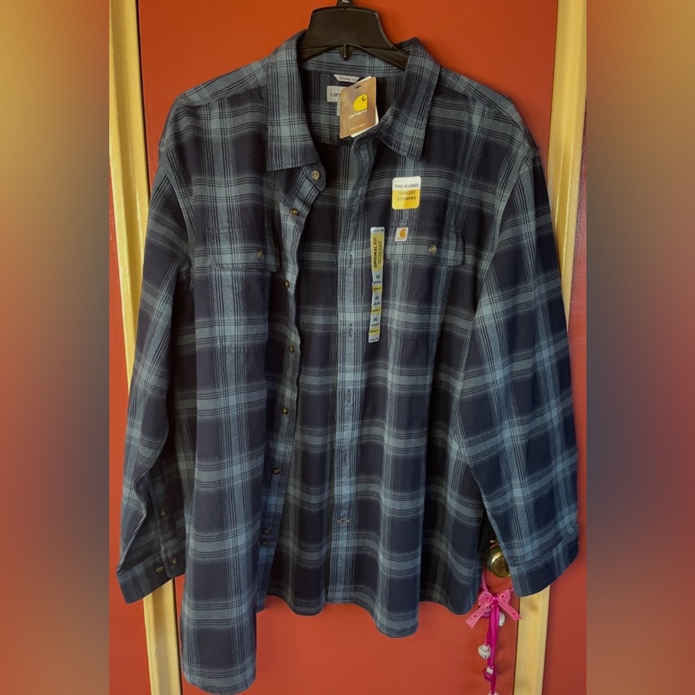 Carhartt Men’s Original Fit Flannel Shirt – Navy Plaid (4XL Regular) 🔥
